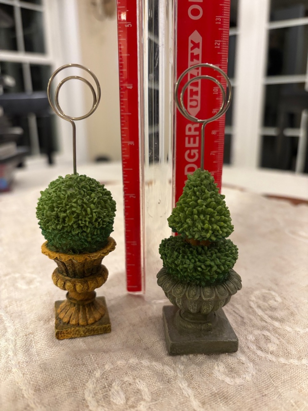 Abrand. Green Topiary Card Holders with Gold and Gray Urns - Picture 4 of 4